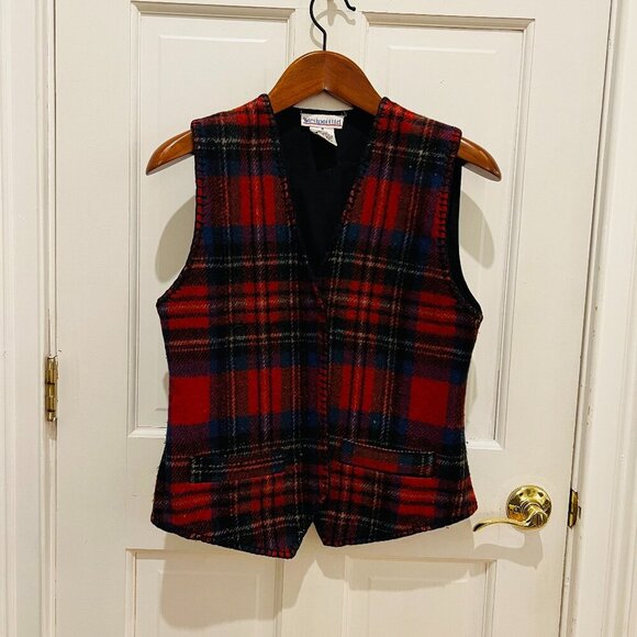 Jackets & Blazers - Westport LTD Vintage Red Black Buffalo Plaid Wool Blend Vest Size Medium